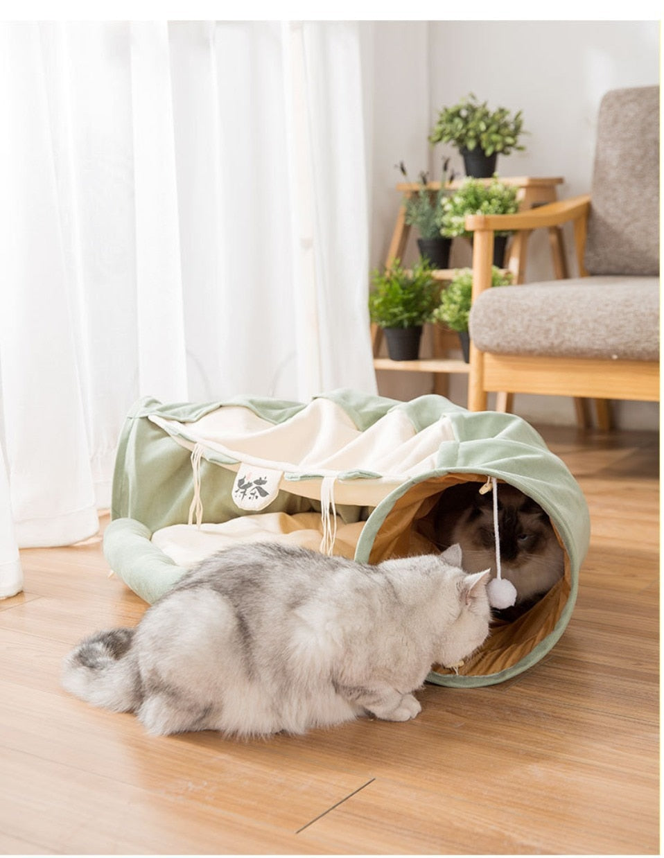 Collapsible Removable Cat Tunnel Tube With Cat Bed Set - Purrfect Pet Kingdom