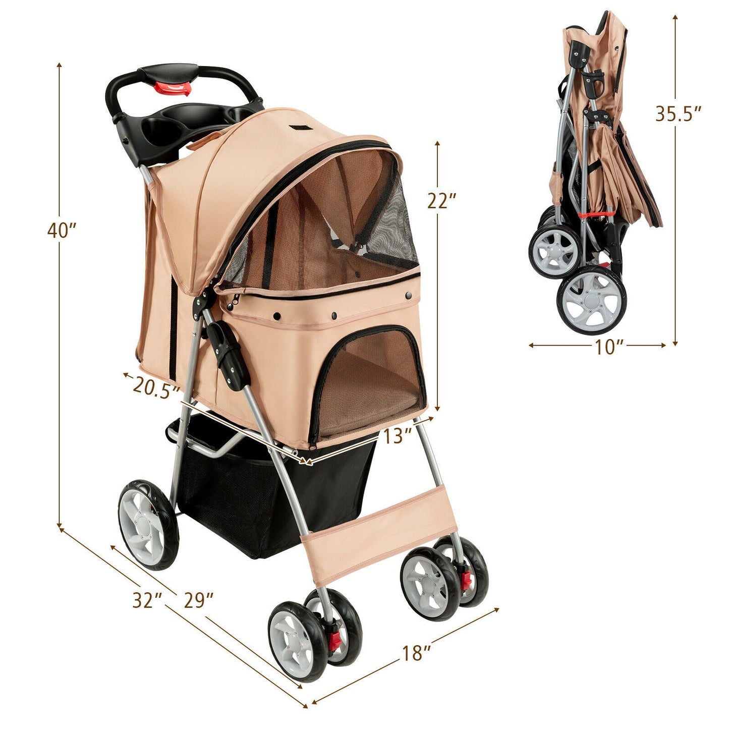 Pet Stroller - Foldable 4-Wheel Travel Carrier for Dogs