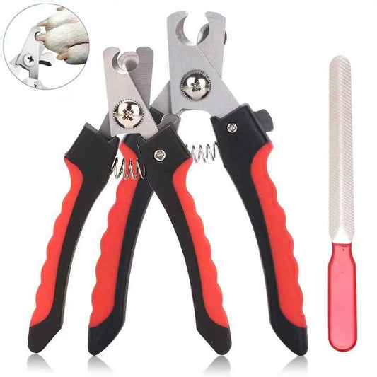 Purrfect Pet Kingdom professional dog nail clippers with red and black handles and nail file