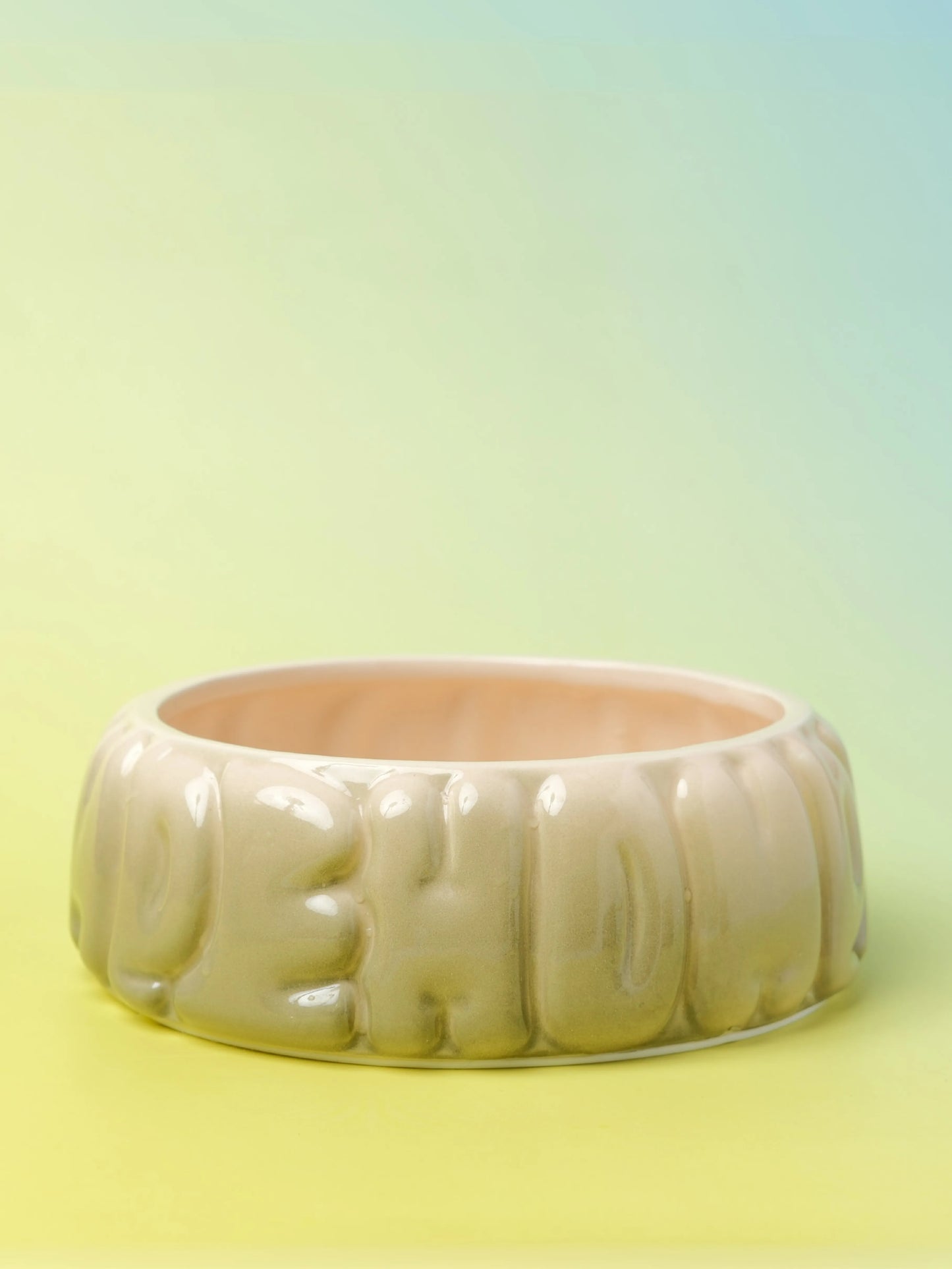 Pehomnyc Puff Pet Bowl in gradient olive, spill-proof durable resin dish, perfect for pets. Available for $39.99.