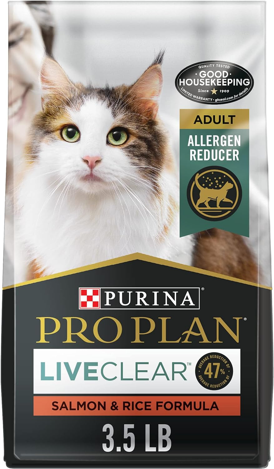 Purina Pro Plan LiveClear Salmon and Rice Formula 3.5 lb bag, best cat food for sensitive cats with allergen reducer