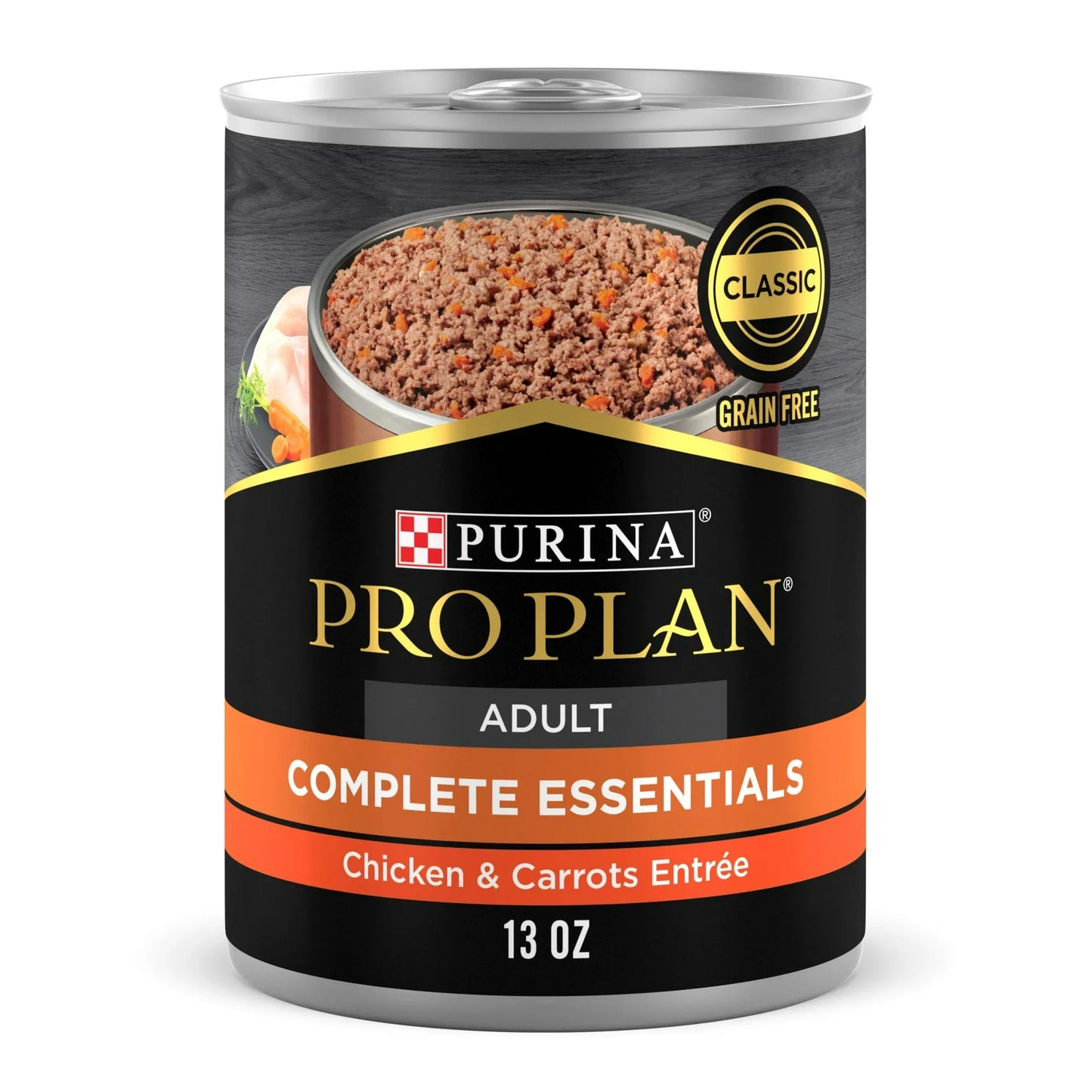 Purina Pro Plan complete essentials dog food canned chicken and carrots entrée in 13 oz can