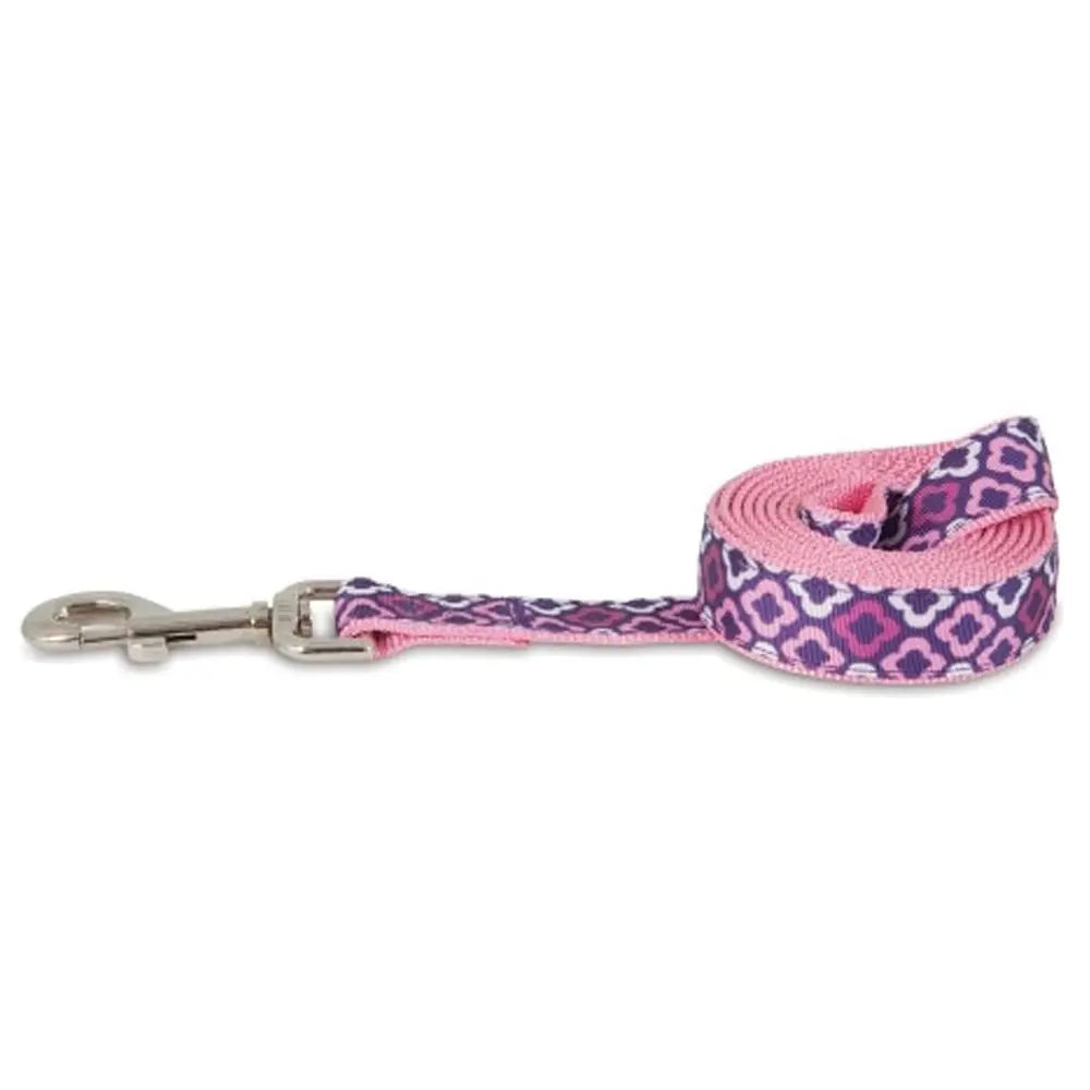 Purple geometric dog leash from K9 Outdoors featuring a stylish floral pattern and durable clip