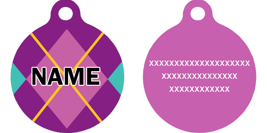 Purple Argyle Plaid HD Dog ID Tag