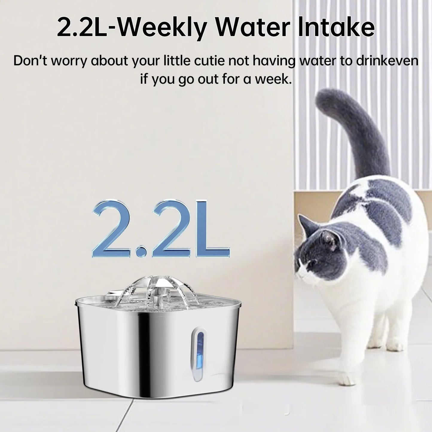 Purrfect Pet Kingdom® - 2.2L Stainless Steel Pet Cat Water Fountain Dogs And Cats - 0