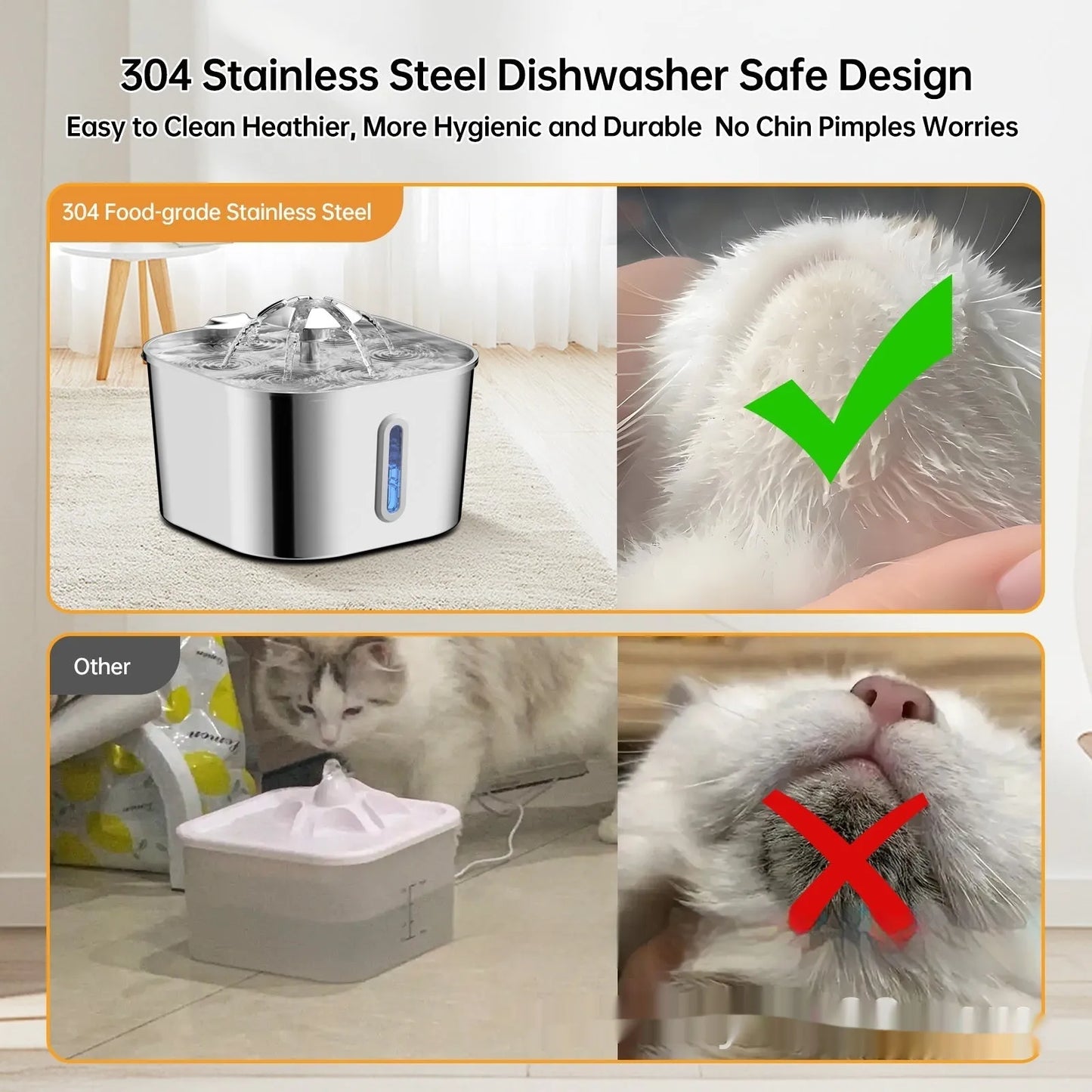 Purrfect Pet Kingdom® - 2.2L Stainless Steel Pet Cat Water Fountain Dogs And Cats - 0