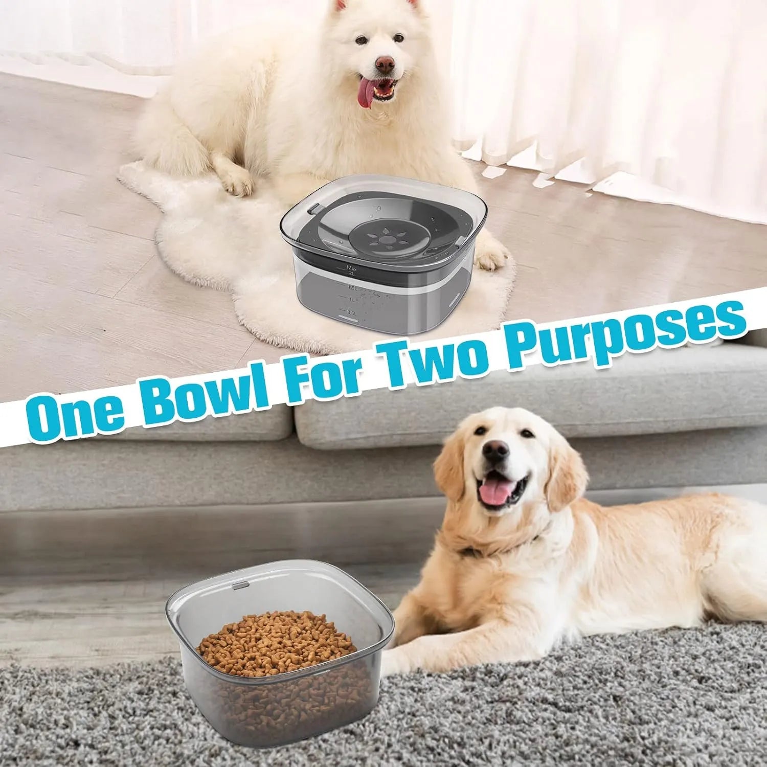 Purrfect Pet Kingdom - 2L No-Spill Dog Water Bowl - Splash-Proof Vehicle Travel Bowl - Water Fountains
