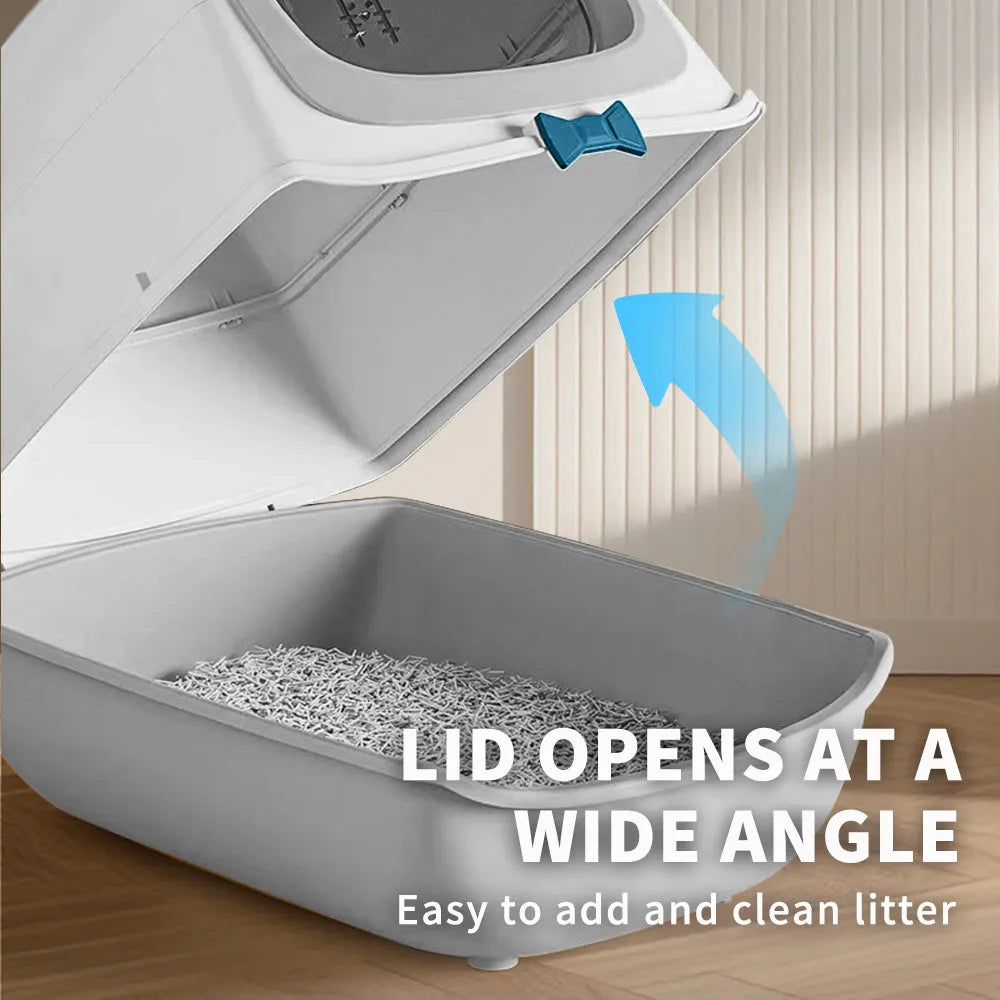 Purrfect Pet Kingdom - 52cm Large Fully Enclosed Flip Cover Cat Litter Box, Anti-Sp - Litter Boxes