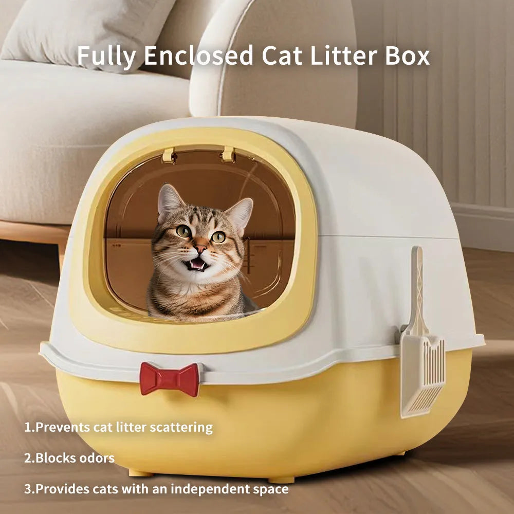 Purrfect Pet Kingdom - 52cm Large Fully Enclosed Flip Cover Cat Litter Box, Anti-Sp - Litter Boxes