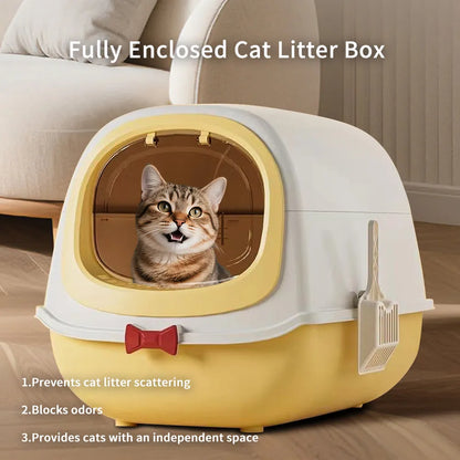 Purrfect Pet Kingdom - 52cm Large Fully Enclosed Flip Cover Cat Litter Box, Anti-Sp - Litter Boxes