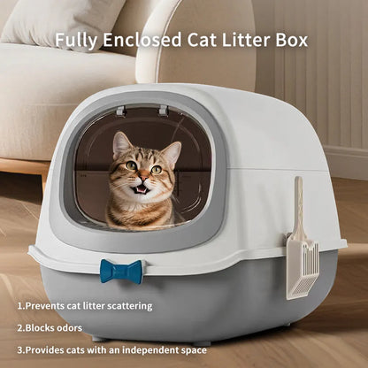 Purrfect Pet Kingdom - 52cm Large Fully Enclosed Flip Cover Cat Litter Box, Anti-Sp - Litter Boxes