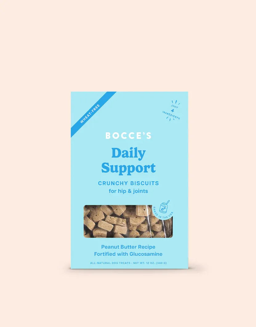 Purrfect Pet Kingdom Bocce's Hip Joint PB Dog Biscuits in a vibrant package, perfect dog treats for healthy joints, $9.99.