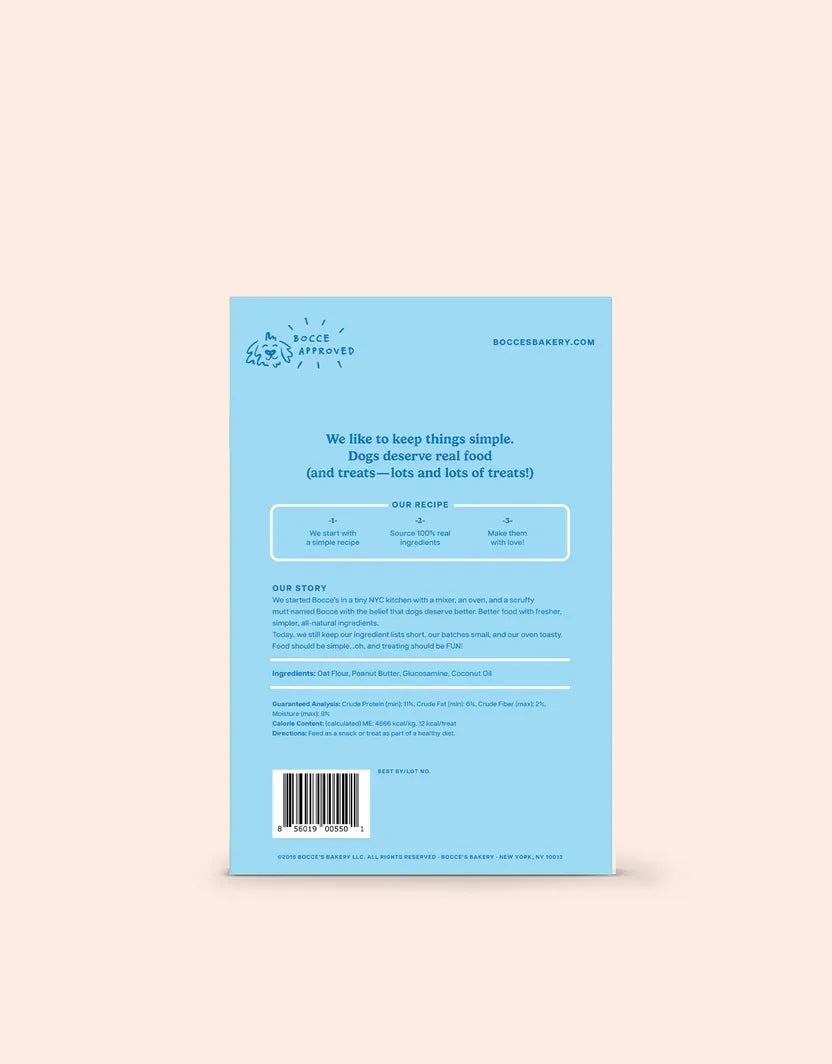 Purrfect Pet Kingdom Bocce's Hip Joint PB Dog Biscuits in a vibrant package, perfect dog treats for healthy joints, $9.99.