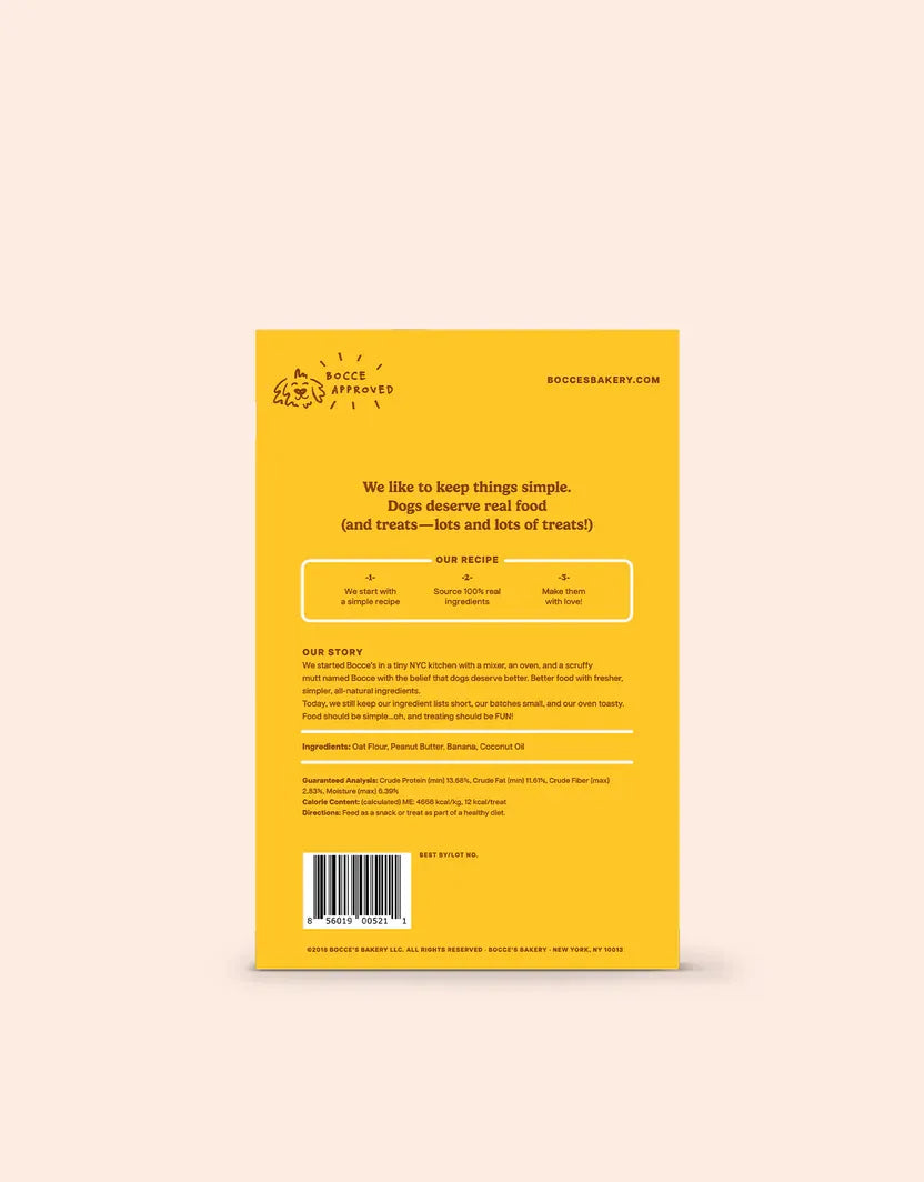 Purrfect Pet Kingdom Bocce's PB Banana Dog Biscuits, 9.99, golden-brown dog treats, perfect for dogs and cats.