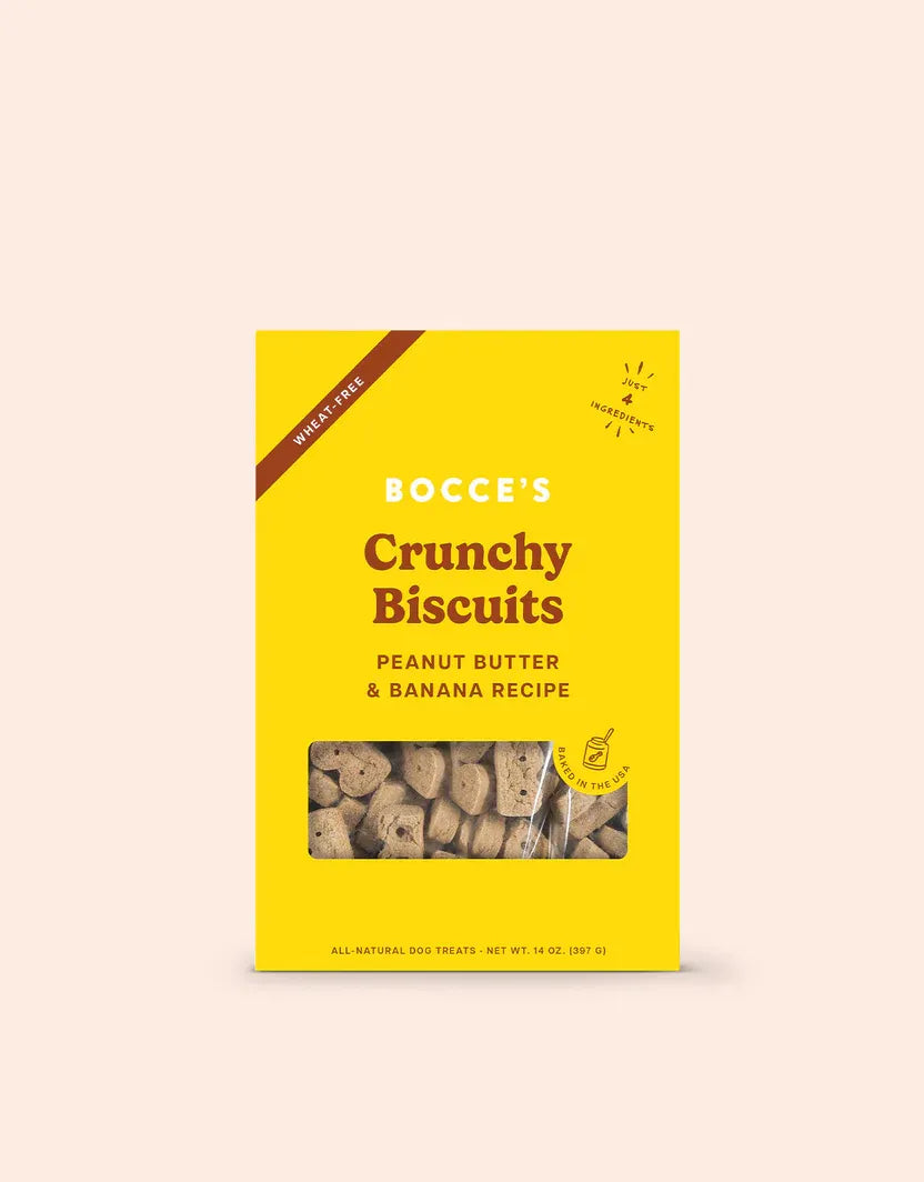 Purrfect Pet Kingdom Bocce's PB Banana Dog Biscuits in a vibrant yellow packaging, priced at $9.99, perfect for dogs and c...