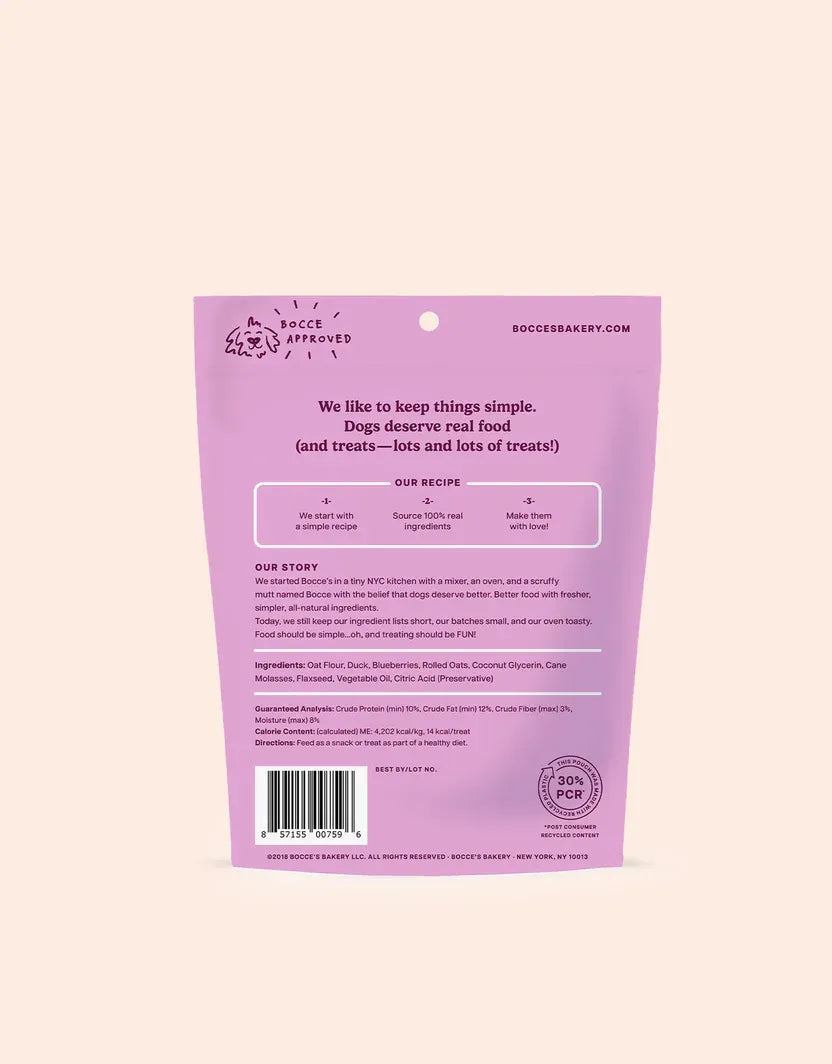 Purrfect Pet Kingdom Bocce's Quack Quack Soft Treats in a colorful packaging, perfect dog treats for your furry friend, 7.99.