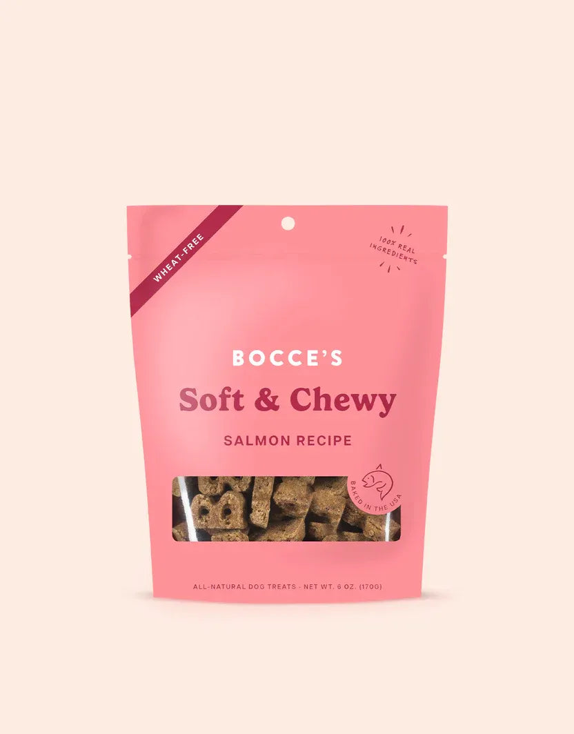 Purrfect Pet Kingdom Bocce's Salmon Soft Chewy Treats in a vibrant packaging, perfect dog treats for your furry friend, pr...