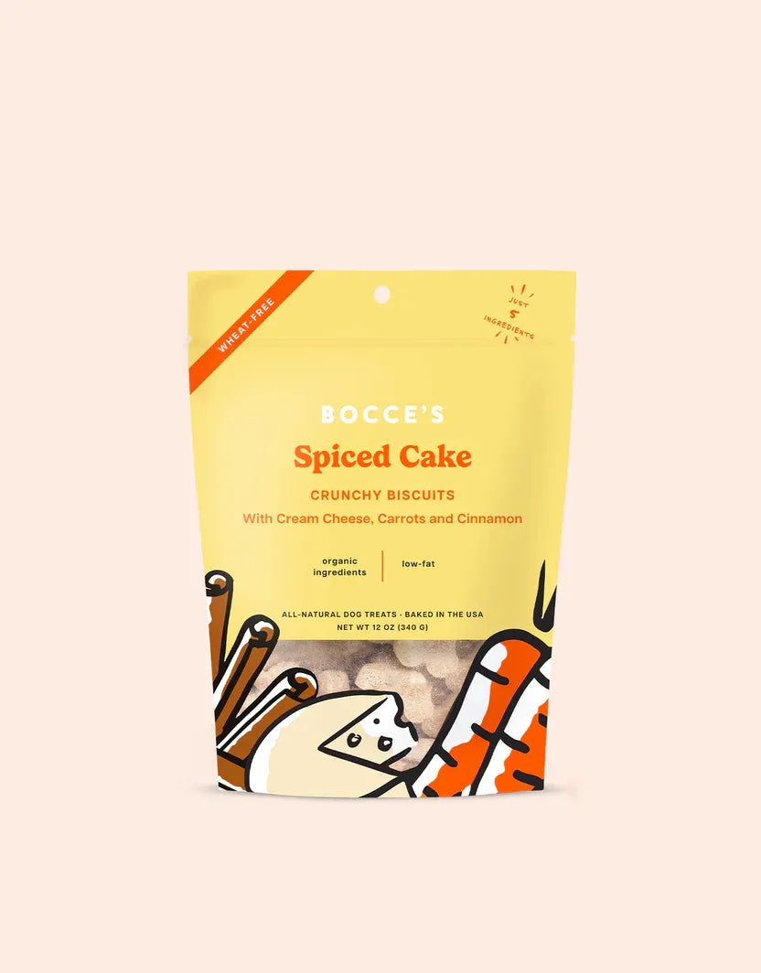 Purrfect Pet Kingdom Bocce's Spiced Cake Dog Biscuits in a colorful package, perfect treats for dogs and pets, priced at $...