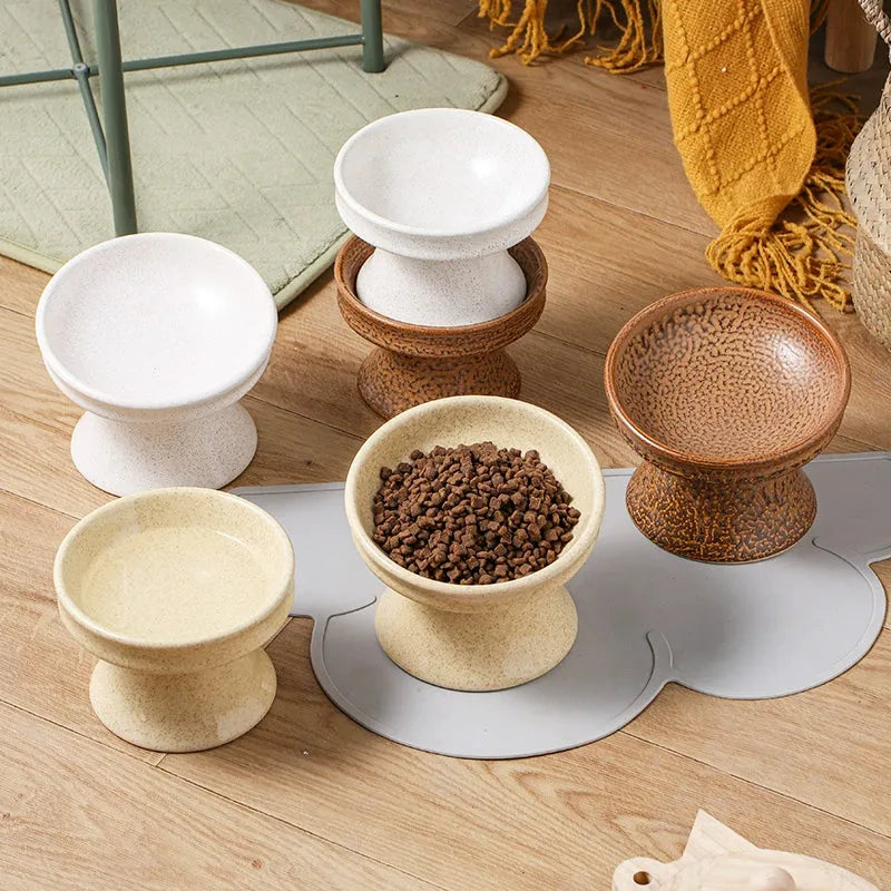 Purrfect Pet Kingdom® - Cat Bowl Ceramic Shallow Mouth High Foot Anti Overturn - Bowls