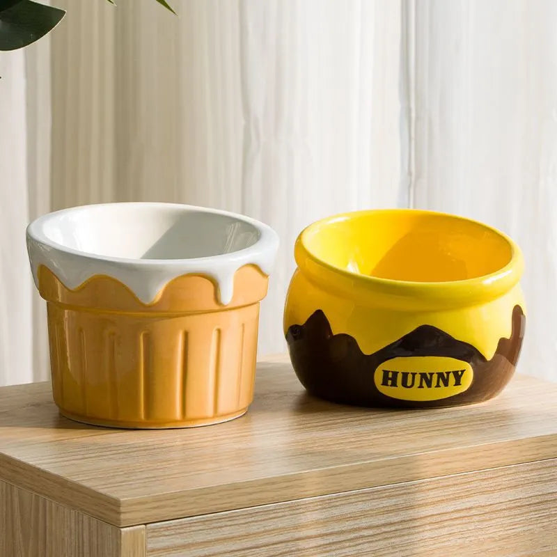 Purrfect Pet Kingdom® - Cat Bowl Food Basin Ceramic Dog Bowl High Foot Oblique Mouth - Bowls
