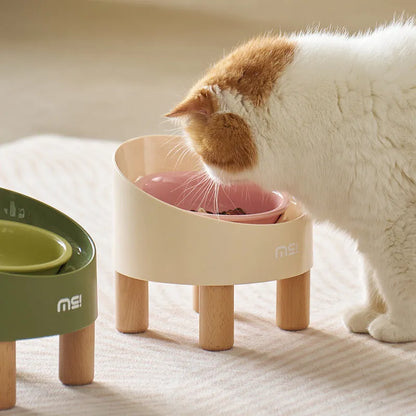 Purrfect Pet Kingdom® - Cat Ceramic Food Basin High Foot Oblique Mouth Neck - Bowls