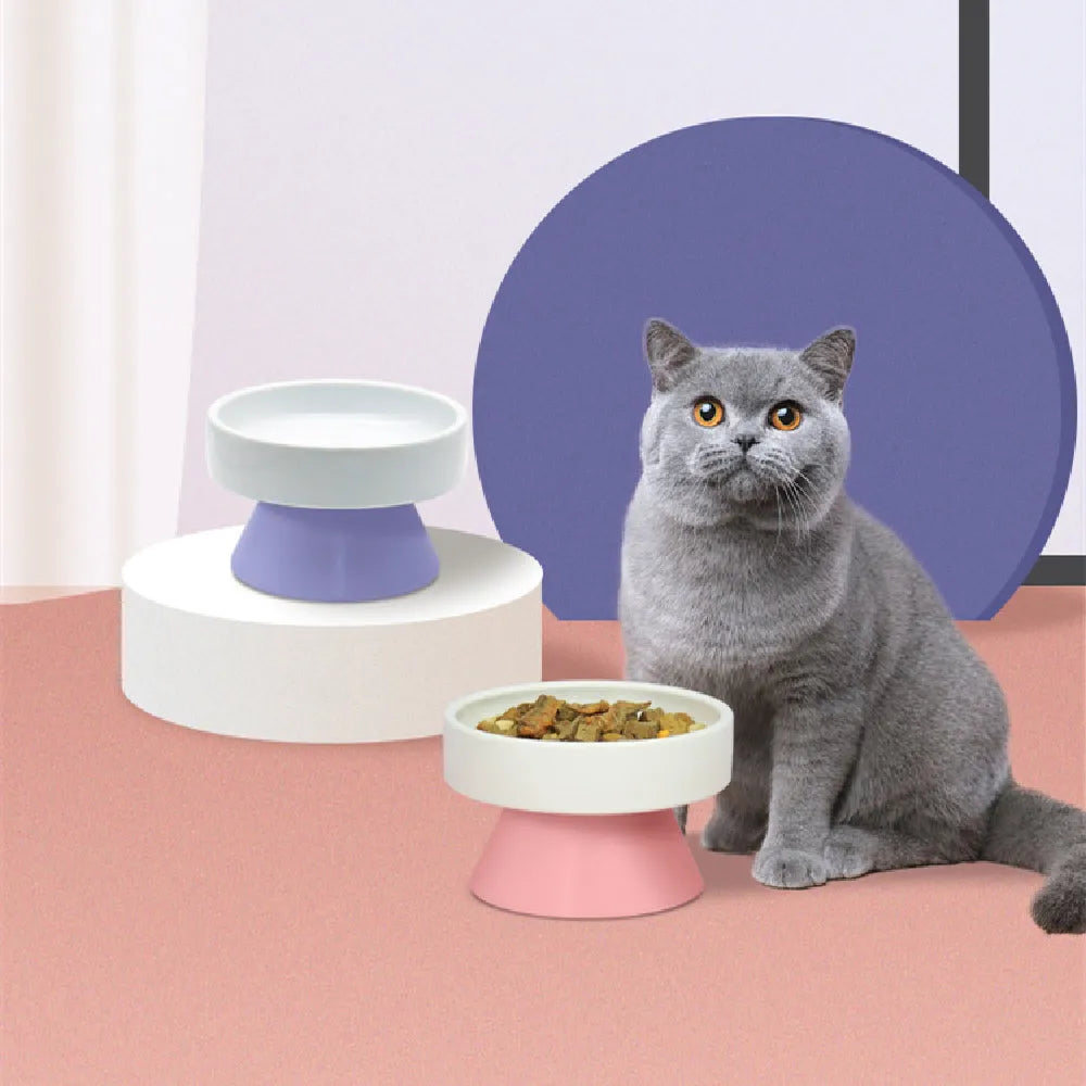 Purrfect Pet Kingdom® - Cat Ceramic Heightened Neck Guard Wide Mouth Bowl Drinking - Bowls