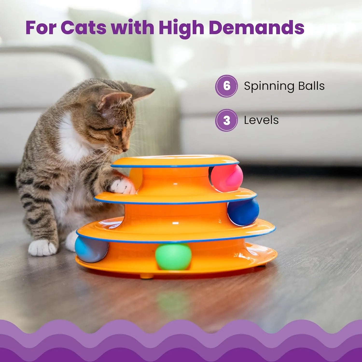 Purrfect Pet Kingdom® - Catstages Tower Of Tracks Interactive 3-Tier Cat Track Toy - Cat Toys