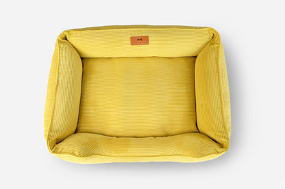 Purrfect Pet Kingdom® - Chester & Lee | Fancy Corduroy Sleeper Dog Bed Sunny Yellow - Dog Beds
