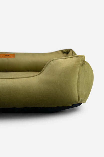 Purrfect Pet Kingdom® - Chester & Lee | Vibrant Velvet Sleeper Dog Bed Olive - Dog Beds