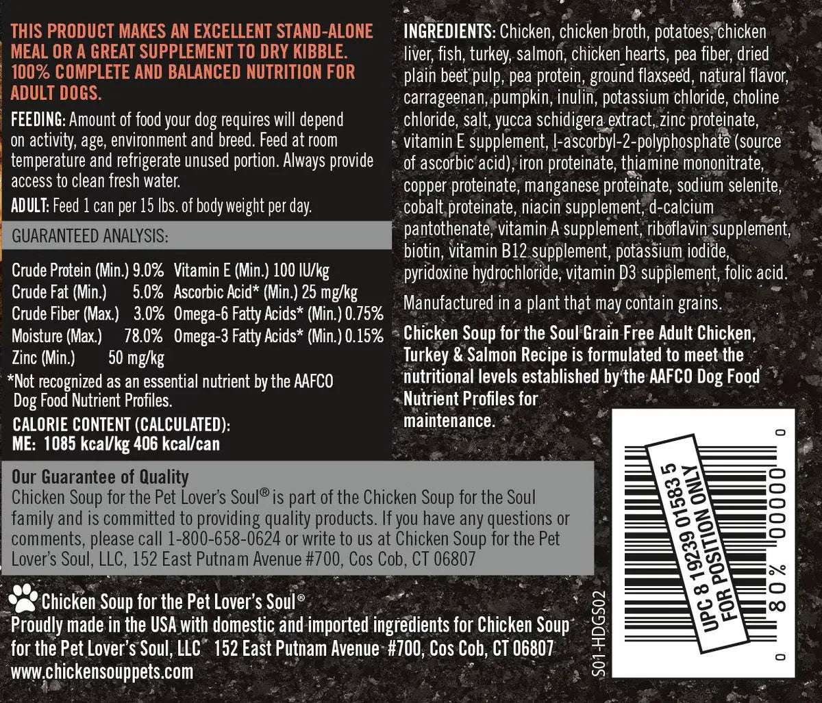 Purrfect Pet Kingdom® - Chicken Soup for the Soul GF Chicken, Turkey and Salmon dog - Wet Dog Food