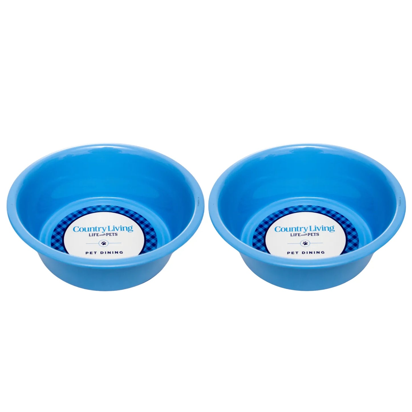 Purrfect Pet Kingdom Country Living set of 2 coated stainless steel heavy dog bowls in blue, perfect for stylish pet dining.