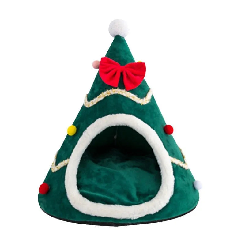 Purrfect Pet Kingdom® - Cozy Christmas Tree Pet Cave Bed for Cats and Small Dogs - Nests