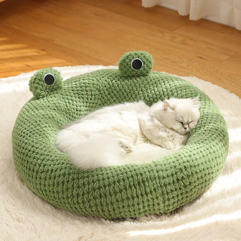 Purrfect Pet Kingdom® - Cozy Frog Plush Pet Bed for Small Dogs and Cats Under 5KG - Nests