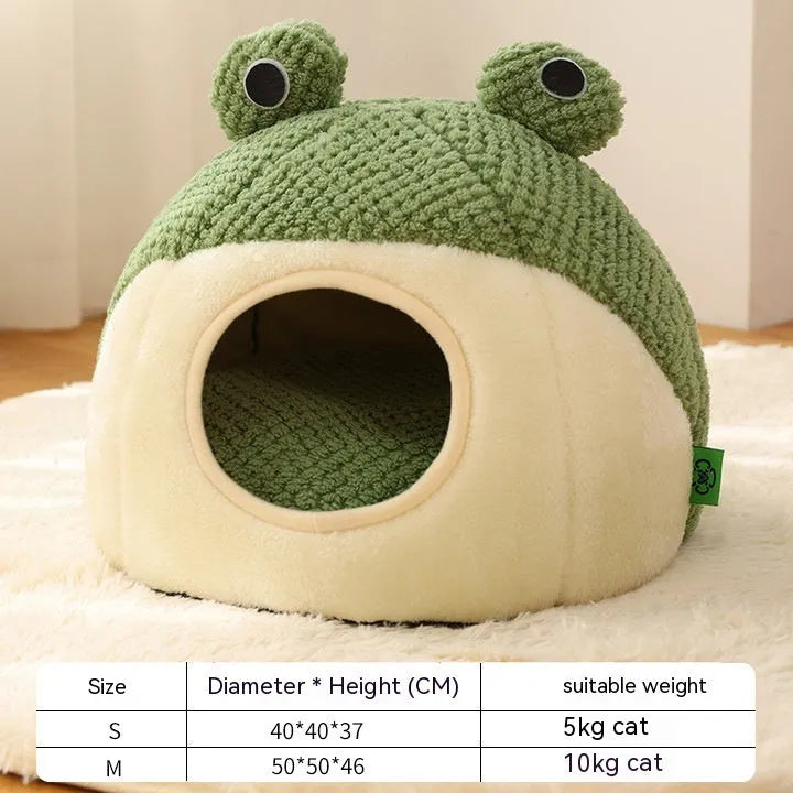Purrfect Pet Kingdom® - Cozy Frog Plush Pet Bed for Small Dogs and Cats Under 5KG - Nests