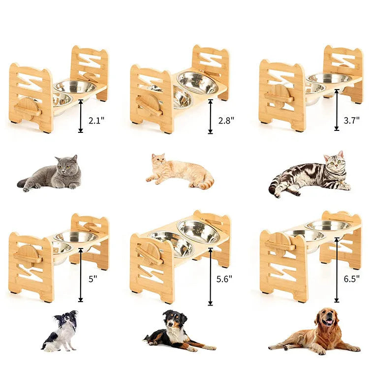 Purrfect Pet Kingdom® - Dog Food Neck Protection Wooden Pet Bowl Rack - Bowls
