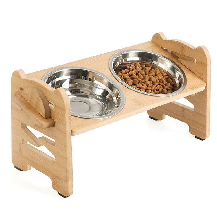 Purrfect Pet Kingdom® - Dog Food Neck Protection Wooden Pet Bowl Rack - Bowls