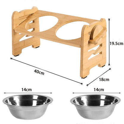 Purrfect Pet Kingdom® - Dog Food Neck Protection Wooden Pet Bowl Rack - Bowls