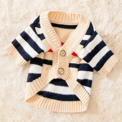 Purrfect Pet Kingdom® - Dog Striped Knitted Sweater Cardigan Clothing - Pet Sweaters