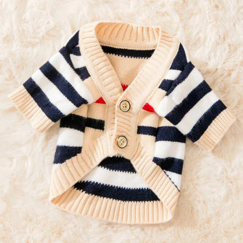 Purrfect Pet Kingdom® - Dog Striped Knitted Sweater Cardigan Clothing - Pet Sweaters