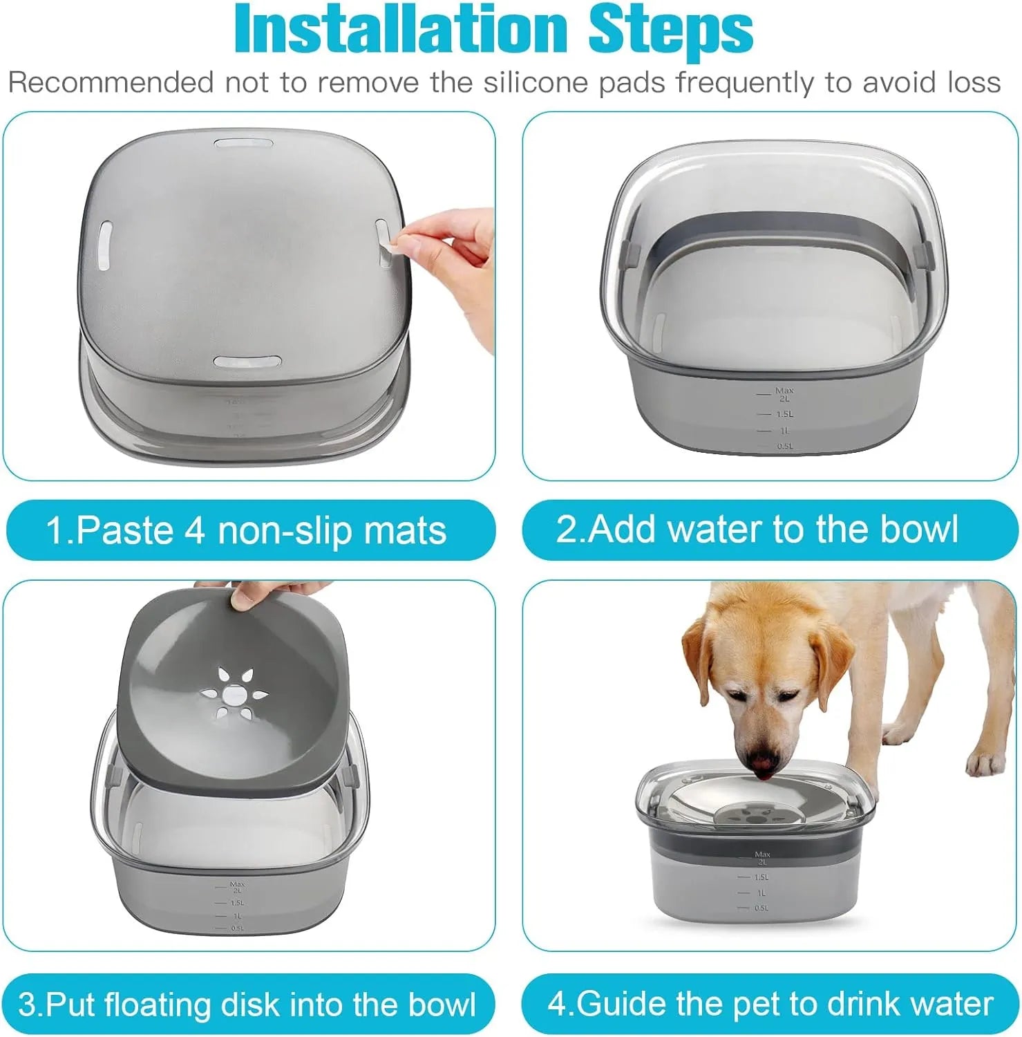 Purrfect Pet Kingdom - Dog Water Bowl 2L No Spill Dog Bowl Large Capacity Spill Proof Slow Water Feeder No Splash Dog Bowl...