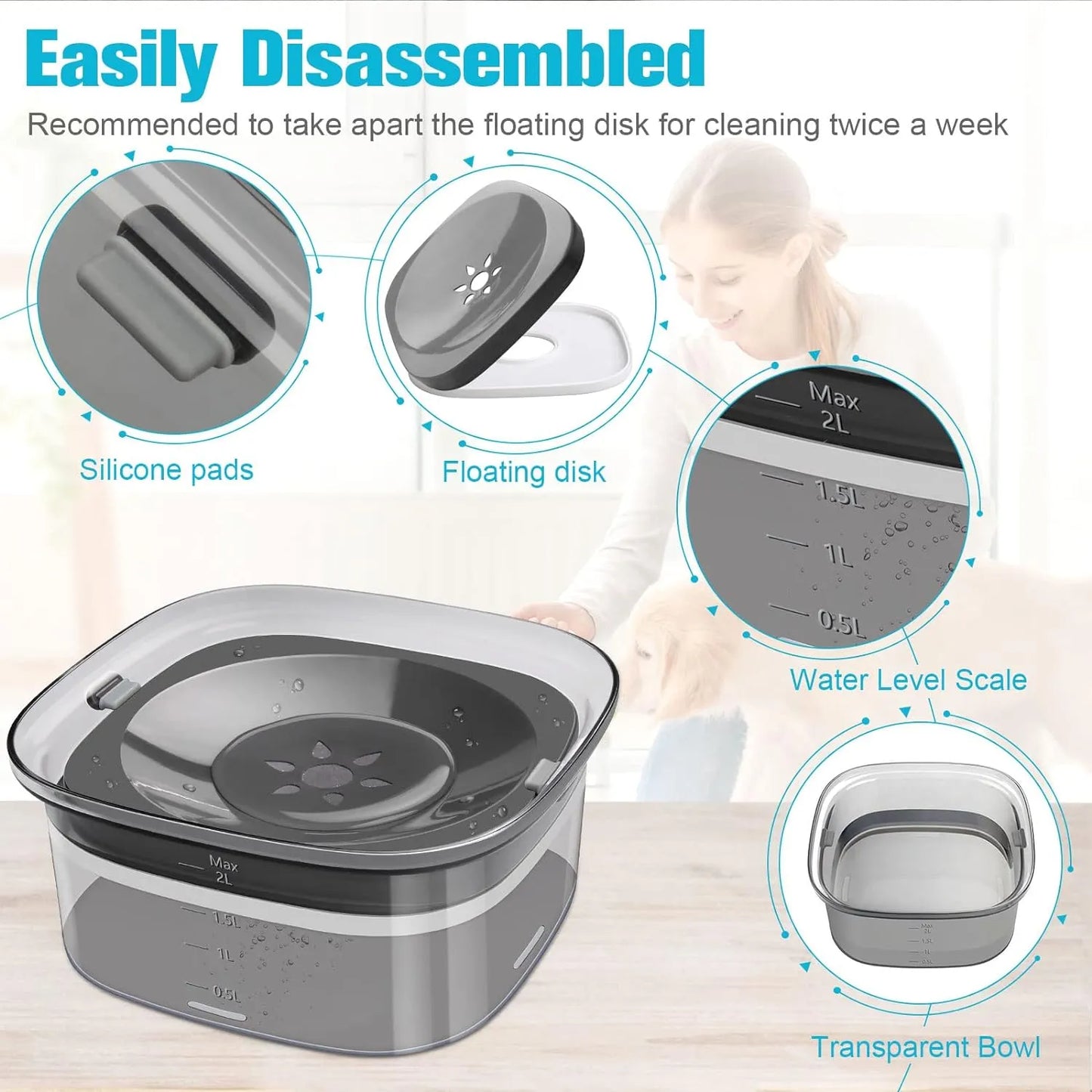 Purrfect Pet Kingdom - Dog Water Bowl 2L No Spill Dog Bowl Large Capacity Spill Proof Slow Water Feeder No Splash Dog Bowl...