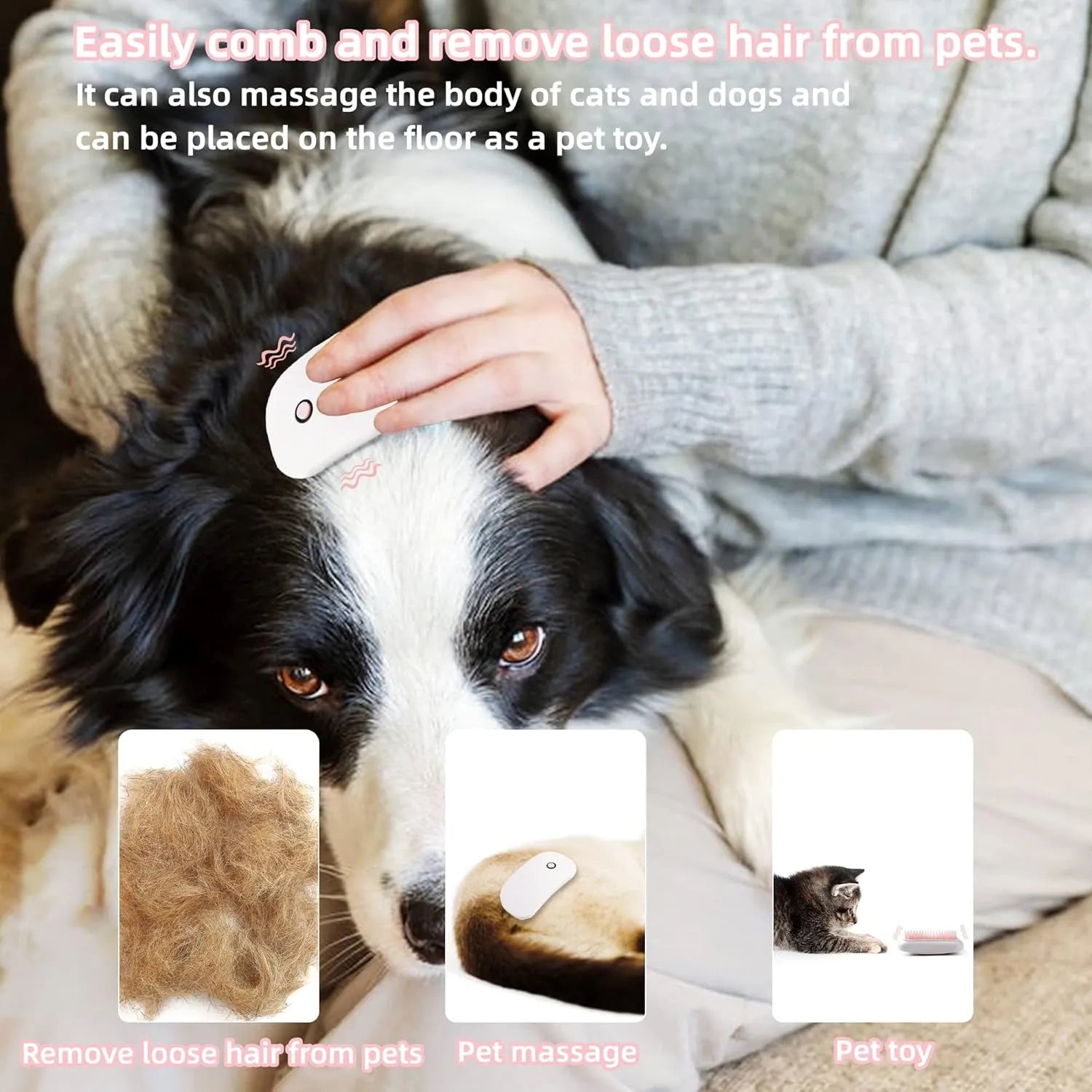 Purrfect Pet Kingdom® - Electric Massage Cat Brushes Hand Held Portable Vibration - Deshedders