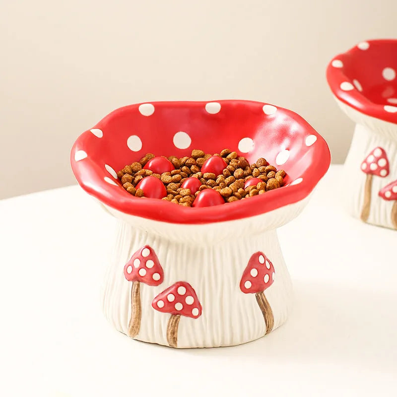 Purrfect Pet Kingdom - Elevated Mushroom Cat Bowl Ergonomic Pet Feeder by Purrfect - Elevated Bowls