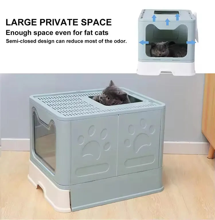 Purrfect Pet Kingdom - Extra-Large Enclosed Gray Cat Litter Box Front Entry Design - Litter Boxes