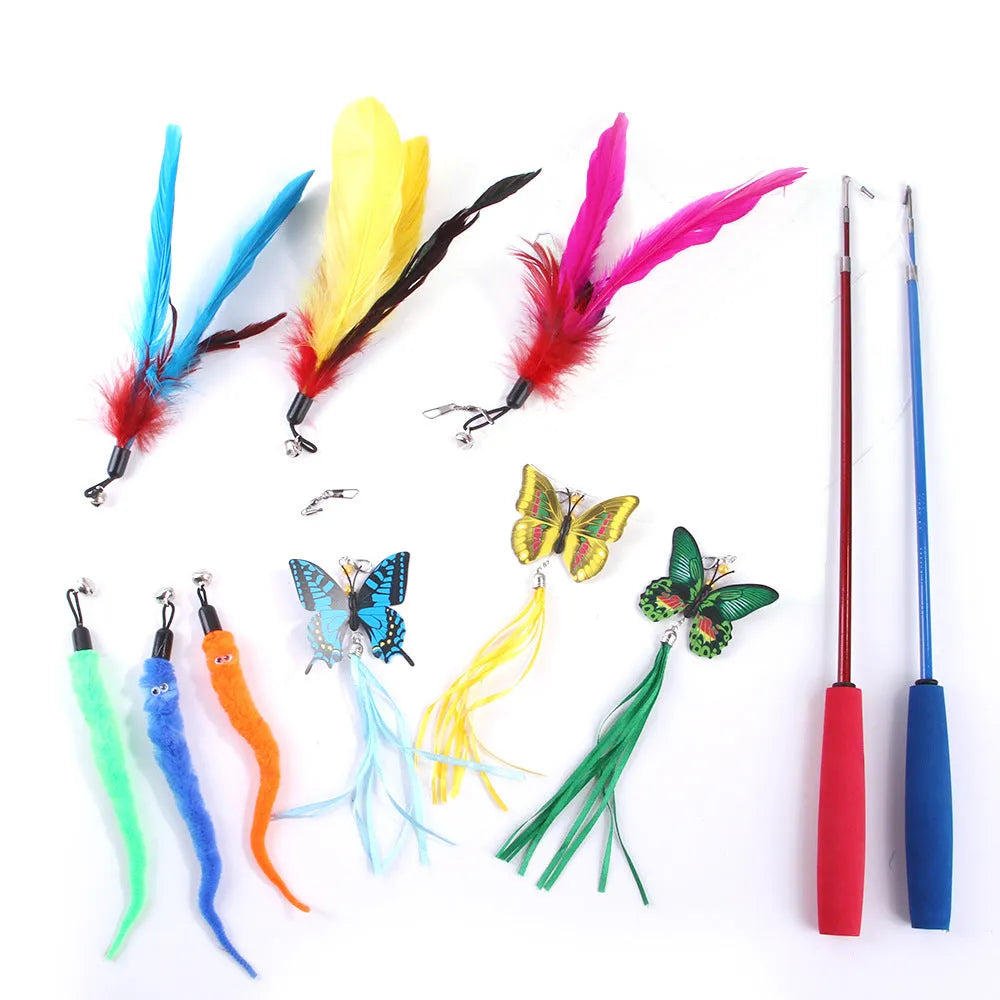 Purrfect Pet Kingdom® - Fishing Rod Cat Teaser Butterfly Combination Pet Toy Set - 0