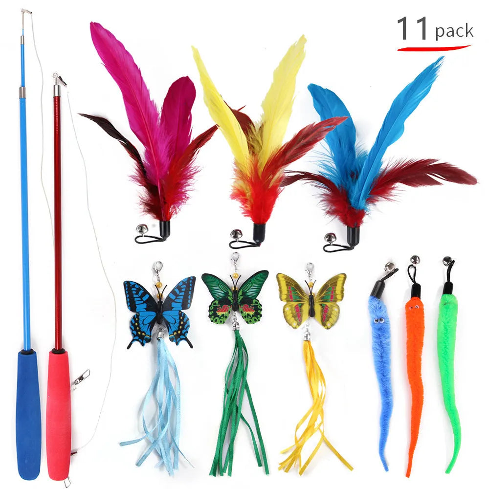 Purrfect Pet Kingdom® - Fishing Rod Cat Teaser Butterfly Combination Pet Toy Set - 0