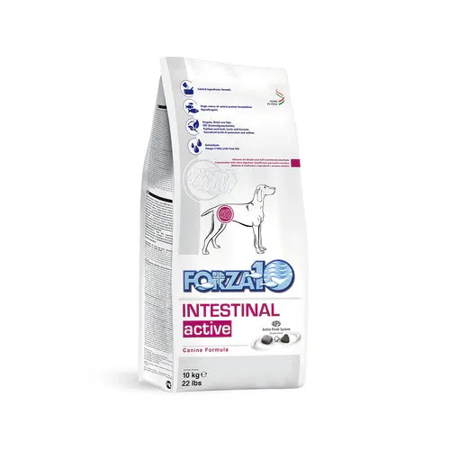 Purrfect Pet Kingdom FORZA10 Dermo Anchovy Dry Dog food, 22lb bag, ideal for dogs, featuring a vibrant blue and green design.