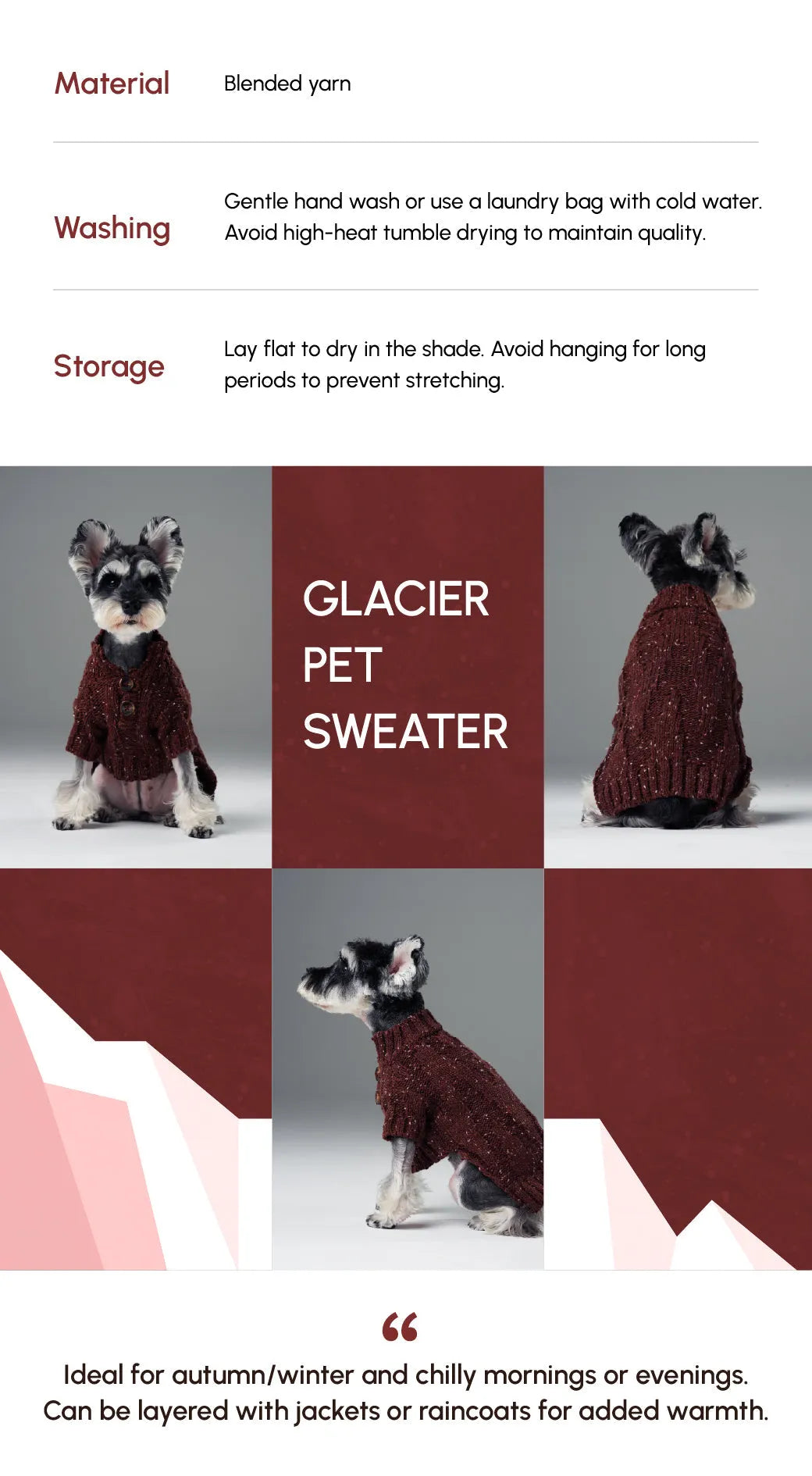 Purrfect Pet Kingdom® - GLACIER PET SWEATER - BURGUNDY - Pet Sweaters