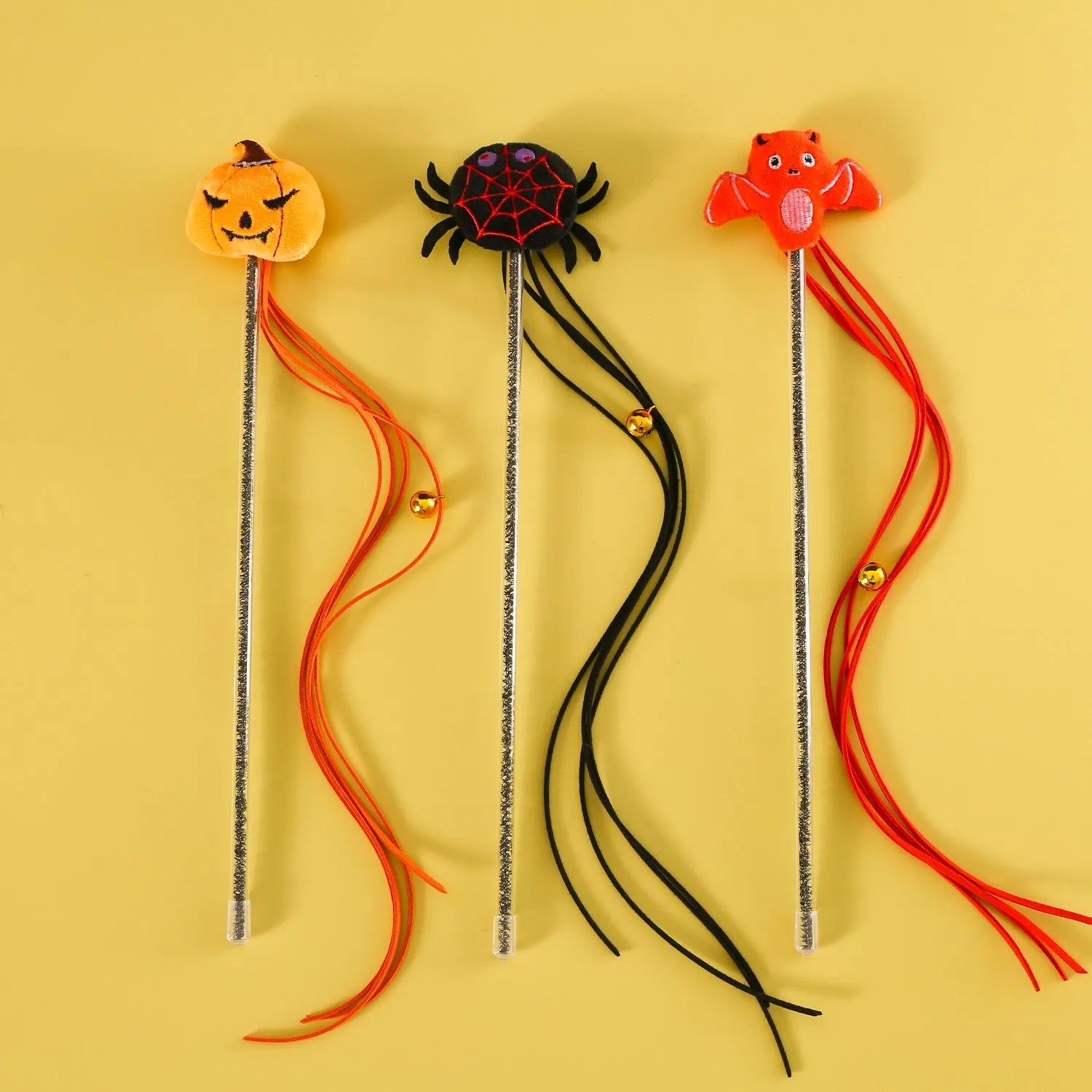 Purrfect Pet Kingdom® - Halloween Cat Teaser Stick Cartoon Plush Spider Pumpkin Bat - Cat Toys