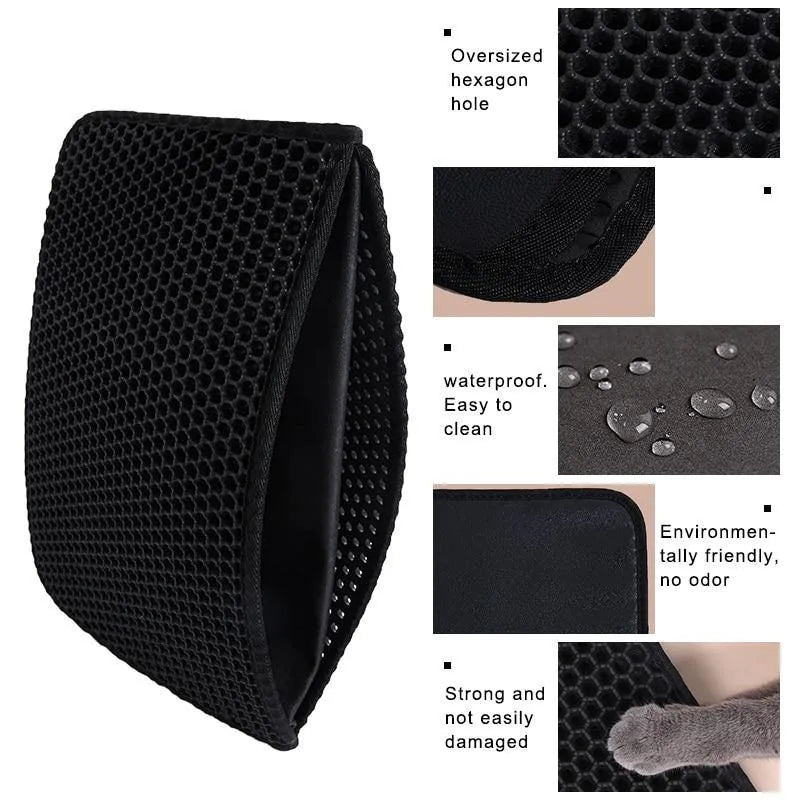 Purrfect Pet Kingdom Honeycomb Double Layer Cat Litter Pad in black, available in sizes S, M, and L for your pets.